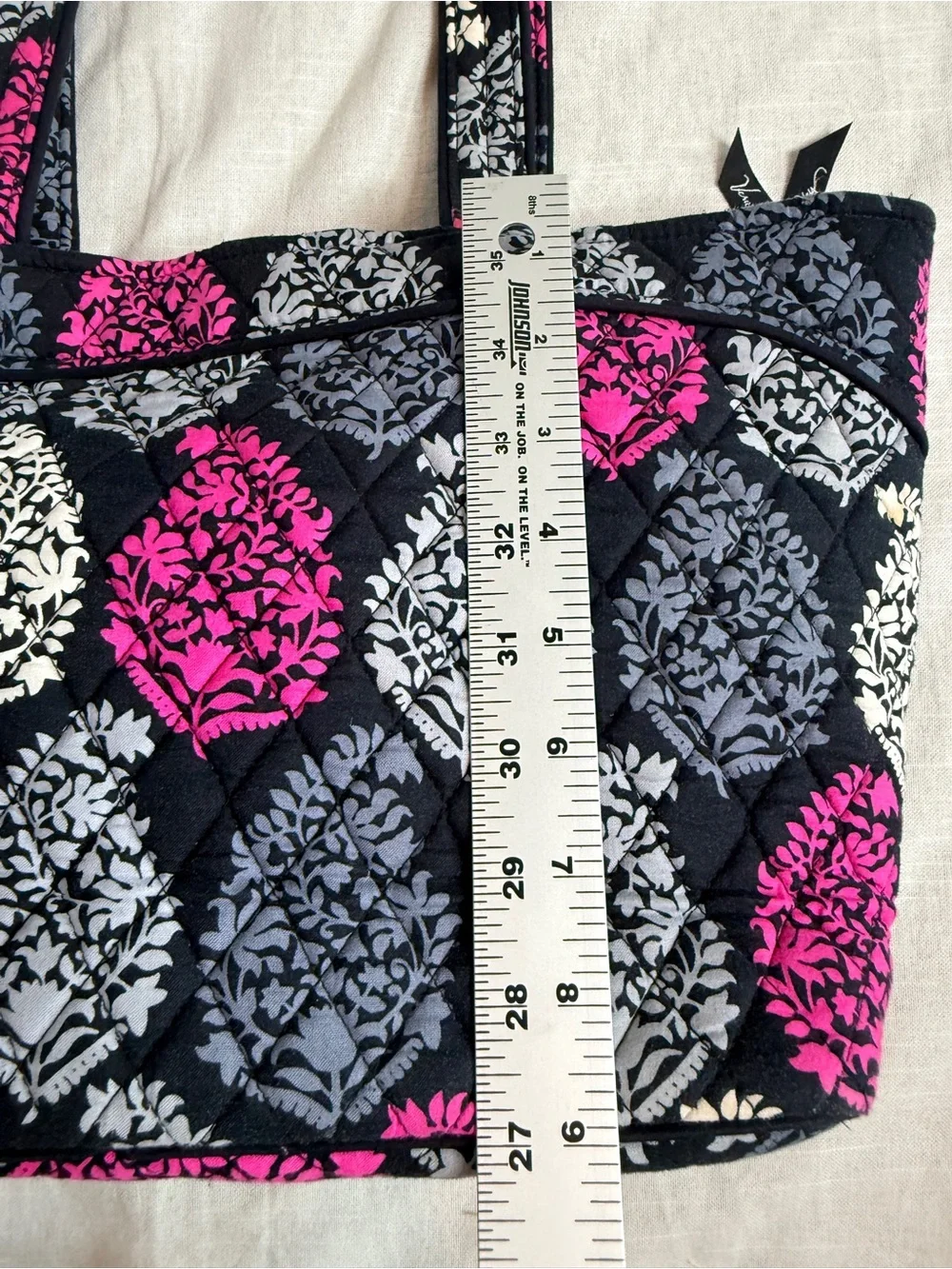 Vera Bradley Tote Shoulder Bag Northern Lights Black Pink Leaf Print Cotton